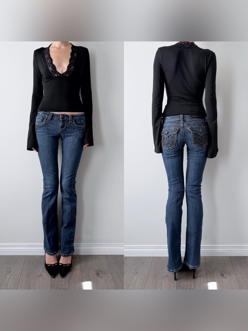 Y2k L.A. Idol thick contrast stitching low rise bootcut jeans